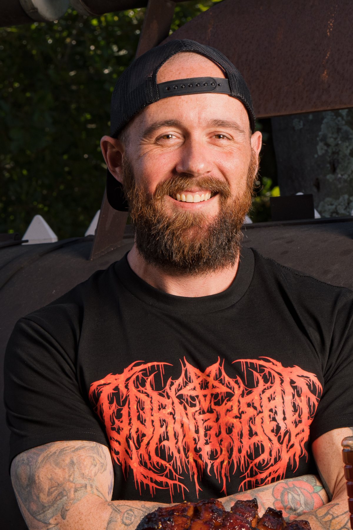 Sam Herbert at his offset smoker